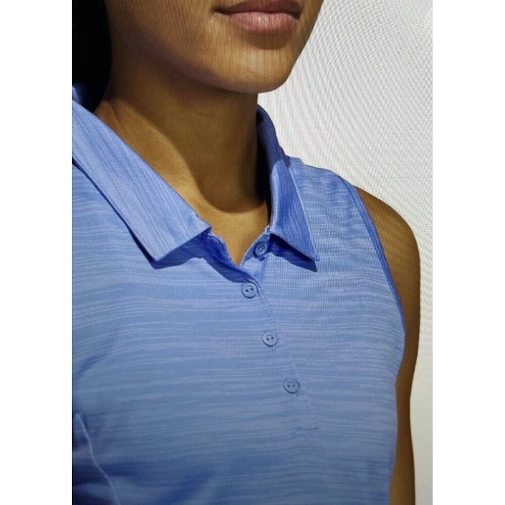 Adidas Polo Shirt Womens XL Sleeveless 4 Way Stretch Breathable Space Dye Blue - Picture 3 of 16